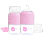 PopYum 5 oz Pink Anti-Colic Formula Making/Mixing/Dispenser Baby Bottles, 2-Pack with #1 Slow Flow Nipples, 150 ml, BPA-Free, Natural Latch