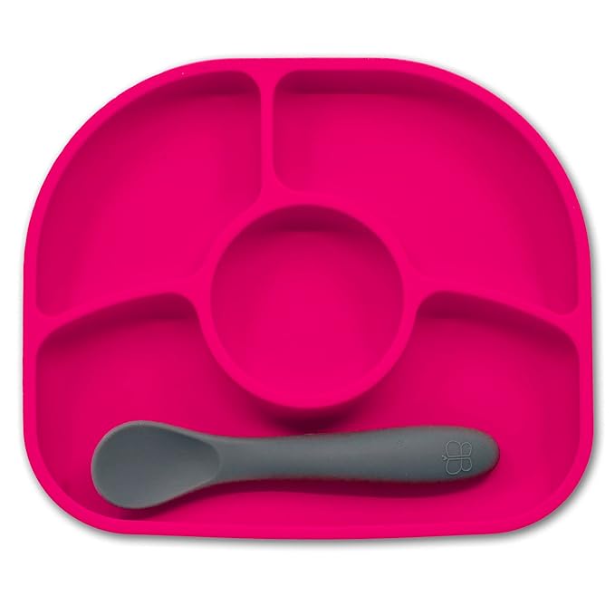 bblüv - Yümi – Food Grade Silicone, BPA-Free, Suction Plate, Microwave & Dishwasher Safe, Anti-Spill Plate & Spoon Set w/Baby Utensils - for Baby & Toddler