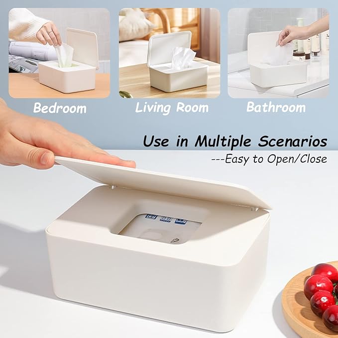 Wipes Dispenser, Wipe Holder for Baby & Adult, Seposeve Refillable Wipe Container, Keeps Wipes Fresh, Far from Dirty Wipes, Easy Open/Close Wipes Pouch Case, White