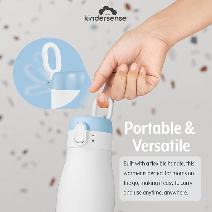 KinderSense® Portable Bottle Warmer for Travel - 12 Fl Oz Large Capacity 55W Power - Breastmilk, Water, Baby Formula- Fast Heating, Leakproof, LED Display + Preset Timer | 18W QC Charger