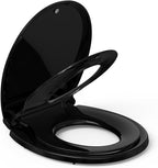 Toilet Seat Cover with Toddler Seat Round – Potty Training Toilet for Kids and Adults, Toddler Toilet Seat with Built-in Child Seat, Easy Clean Slow Close PP Material, Black