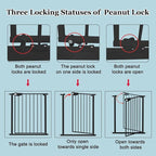 WAOWAO Triple Lock Baby Gate Extra Wide 72.04-76.77" Pressure Mounted Walk Through Swing Auto Close Safety Black Metal Dog Pet Puppy Cat for Stairs,Doorways,Kitchen