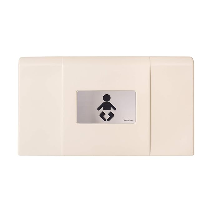 Foundations Ultra Horizontal Wall Mounted Baby Diaper Changing Station, Oversized Changing Surface, Plastic w/Heavy Duty Stainless Steel Hinge - Cream (200-EH-08)