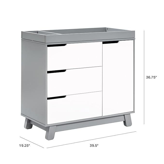 Babyletto Hudson 3-Drawer Changer Dresser with Removable Changing Tray in Grey and White, Greenguard Gold Certified