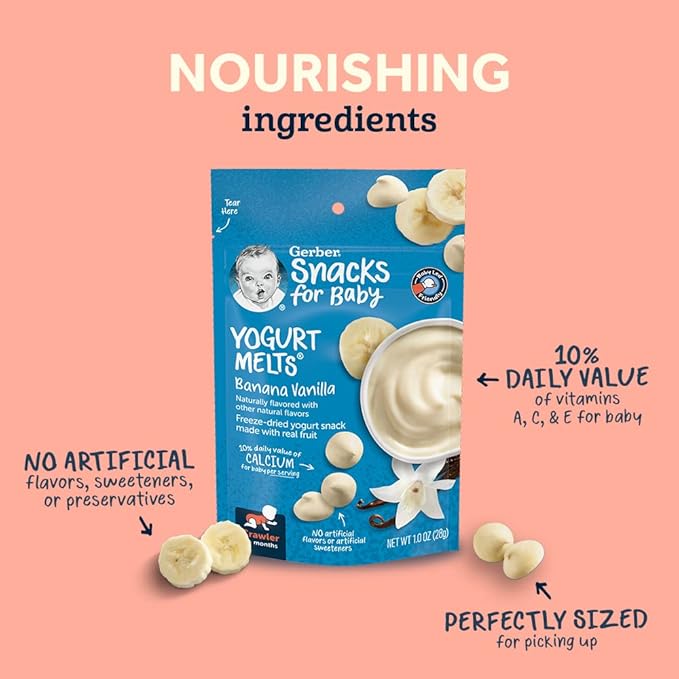 Gerber Yogurt Melts Freeze-Dried Yogurt Snacks, Strawberry/Mixed Berries, 1 oz. Pouch (Pack of 8)