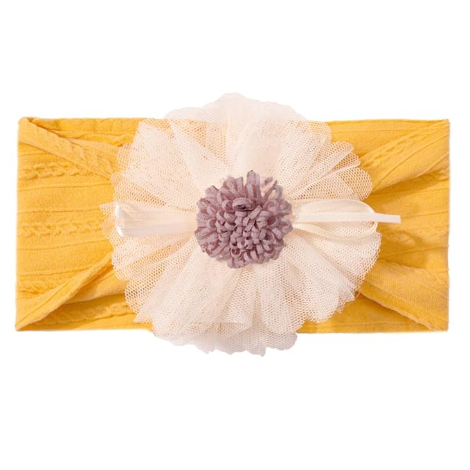 Baby Girls Sunflower Headbands, 3 Pack Baby Hairband Hair Bows Lace and Stretchy Elastic Accessory for Newborn Infants Toddlers (Burgundy+Yellow+White, One Size(Stretchy))