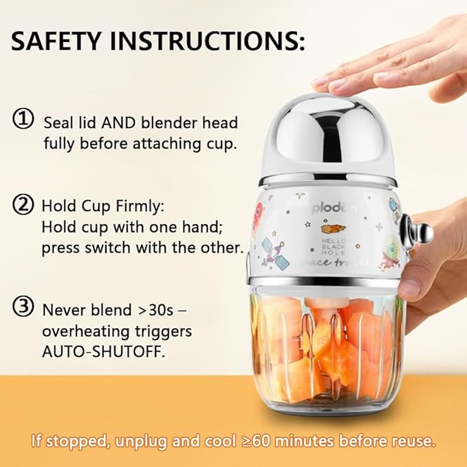 Baby Food Maker Mini Cute and Small Food Processor Puree Blender Grinder Chopper 1.2 Cup Glass Bowl with 6 Blade Electric (Spaceman-White)