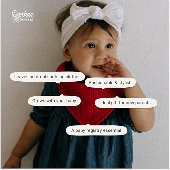 Parker Baby Muslin Bandana Drool Bibs | 100% Soft Muslin Cotton, Absorbent & Adjustable | Stylish Teething & Drooling Bibs