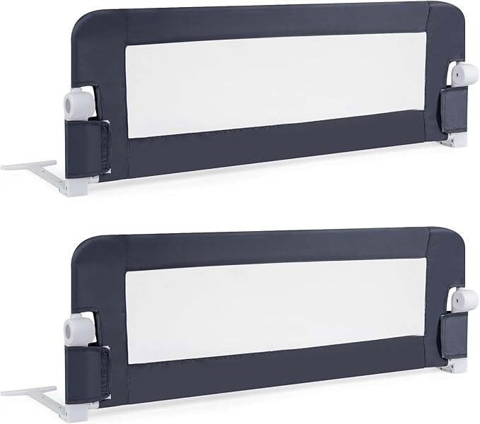 BABY JOY Double Sided Bed Rail Guard, 2 Pack, Extra Long, Swing Down for Convertible Crib, Folding Baby Safety Bedrail for Kids Twin Full Size Queen King Mattress, Rails for Toddlers (Dark Gray, 48")