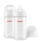 Pigeon Glass Nursing Bottle Wide Neck, Anti-Colic, Streamlined Body, Natural Feel, Easy to Clean, Heat-Resistant, 8.1 Oz(Pack of 2), Includes 2pcs M Nipples (3m+)