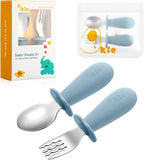 Toddler Utensils, Toddler Forks and Spoons, Baby Spoons Self Feeding, Stainless Steel Baby Silverware with BPA Free Silicone Easy Grip, 8 Months+