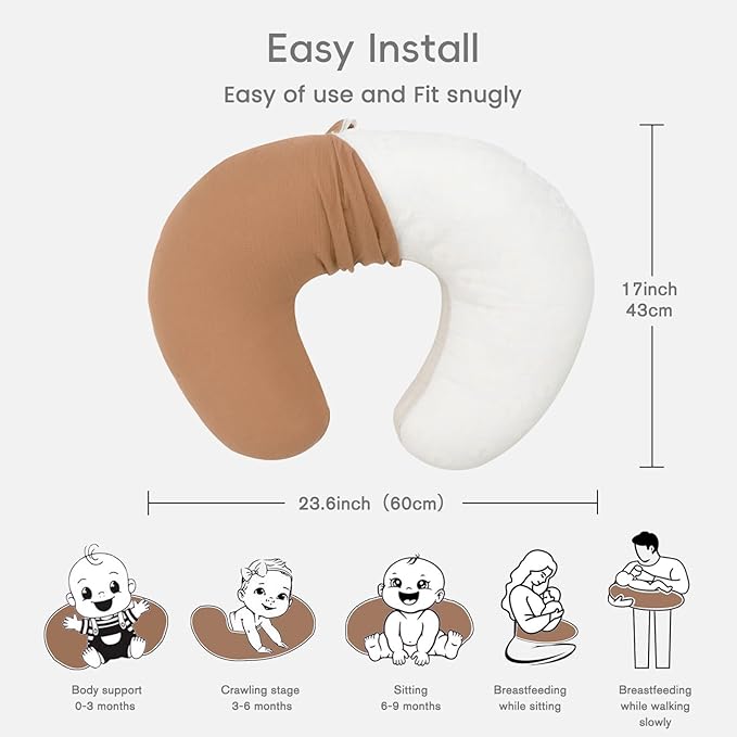 FUNUPUP 2 Pack Muslin Nursing Pillow Cover Compatible with Boppy Nursing Pillow, Soft Baby Nursing Covers for Breastfeeding Pillows for Boys Girls, Brown&Floral