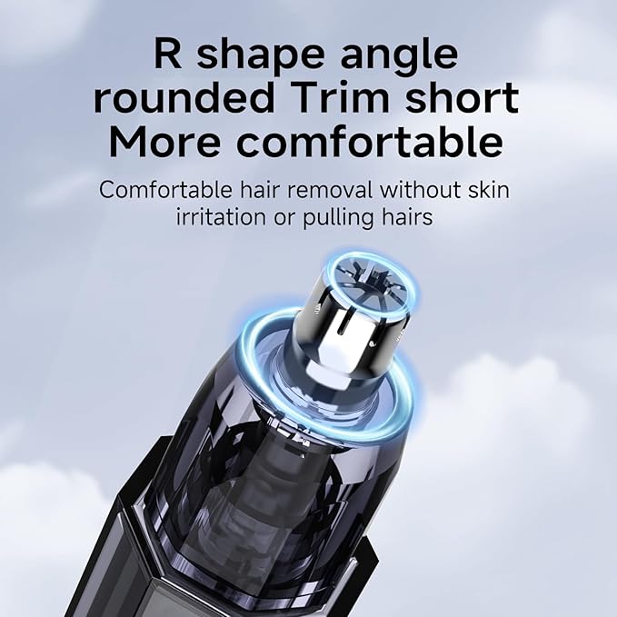 Nose Ear Trimmer Clipper R Angle Round Fast Charge Type-c Port Painless Hair Trimmer for Men Women,Touch Control Available Wet Hands with IPX7 Waterproof,Dual Edge Blades for Easy Cleaning Grey