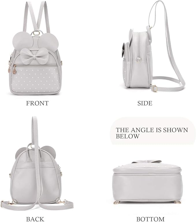 KL928 Girls Bowknot Polka Dot Cute Mini Backpack Small Daypacks Convertible Shoulder Bag Purse for Women