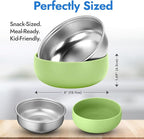 Stainless Steel Bowls with Removable Soft Silicone Sleeves | BPA-Free, Non-Toxic, Non-Slip, Stay-Put | Perfect for Kids, Toddlers & Babies | Ideal for Cereal, Snacks & Meals | 4 Pack