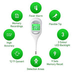 Boncare 9 Seconds Digital Basal Thermometer - Accurate Oral & Rectal Thermometer for Adults & Kids, Fever Alarm, Large Display (White)