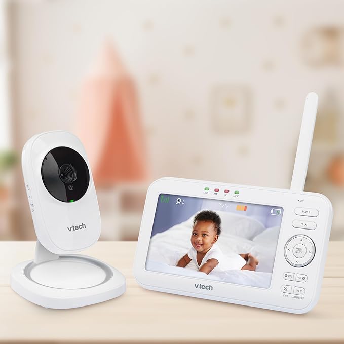 VTech VM5251 5” Digital Video Baby Monitor with Full-Color and Automatic Night Vision, White 5 inch