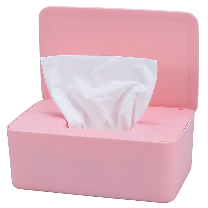Diaper Wipes Dispenser, Baby Wipes Case, Baby Wipe Holder Keeps Diaper Wipes Fresh, Wipe Container with Non-Slip Feet (Pink)