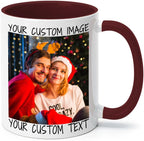 Ship Next Day Custom Mug Design Your Own Photo Text Personalized Picture Gifts for Women Men Customized Gifts Idea Personalized Coffee Mugs 11oz Dark Red Handle