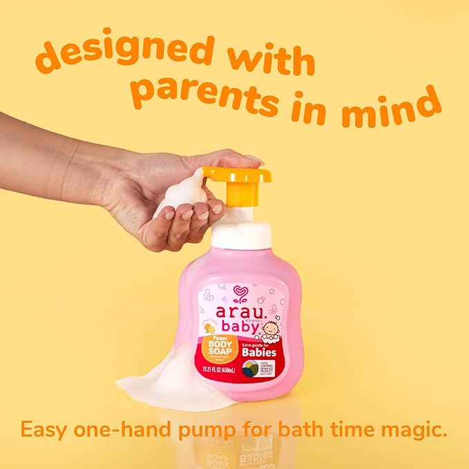 Arau Baby Foam Body Soap, Citrust Scent, Natural Plant Based Foaming Body Wash for Babies, Infants and Toddlers, Gentle on Sensitive Skin, No Artificial Fragrance or Additives, Easy Rinse, 15.21 Fl Oz