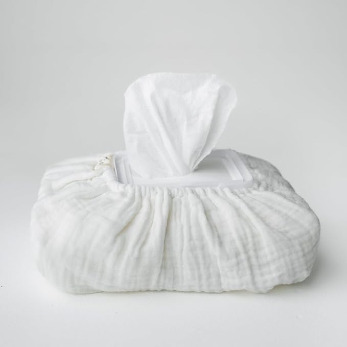 Baby Wipes Cover – Universal Size, One Size Fits All Wipes Packages | Muslin Cotton Tissue Cover for Nursery, Diaper Bag & Changing Table, Station | Gingham & Neutral Patterns (Cream)