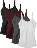Women's Maternity Nursing Tank Tops with Built in Bra for Breastfeeding Camisoles Shirt 4Pack