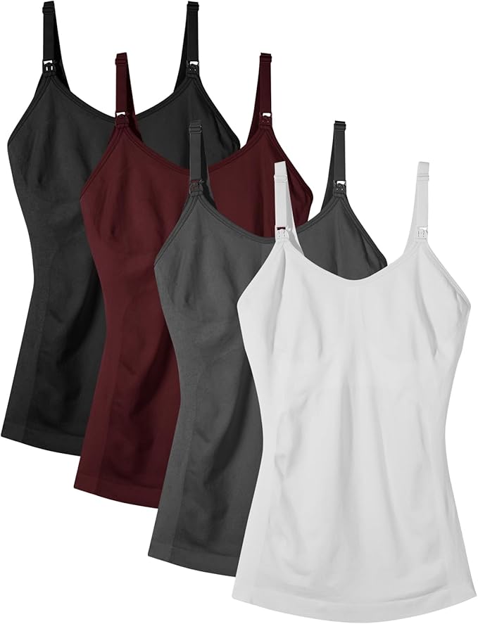 Women's Maternity Nursing Tank Tops with Built in Bra for Breastfeeding Camisoles Shirt 4Pack