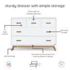 dadada Soho 5-Drawer Dresser for Nursery and Bedroom - Modern Design, Large Storage, Baby-Safe Finish, Soft Close Drawers, Anti-Tip Safety, Sturdy Legs & Solid Wood Handles, 47” Wide (White+Walnut)