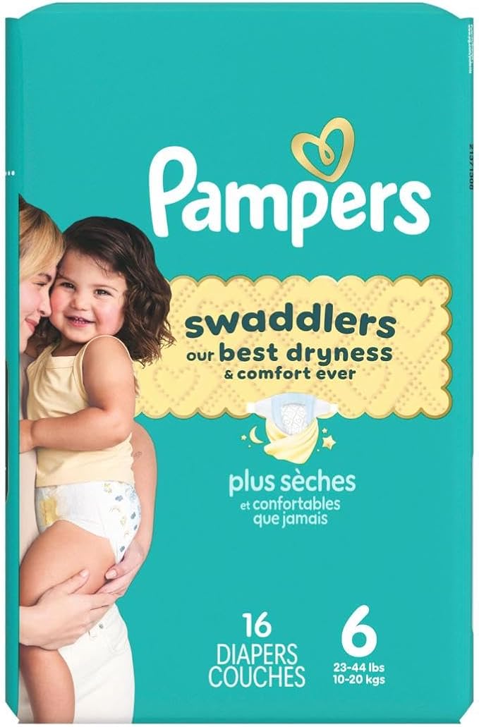 Pampers Swaddlers Diapers, Size 6 (23-44 lbs), 16 Count, Absorbent, Keeps Baby Dry and Comfortable, Skin Safe Disposable Baby Diaper (Packaging May Vary)