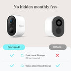 Sense-U Battery Baby Monitor Smart Security Camera, Indoor/Outdoor Use, AI Breathing Detection, 1080p Video Monitor, Weatherproof Wireless Camera, 2-Way Audio, No Monthly Fee