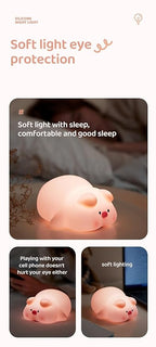 ATSUI Pig Night Light for Kids, Food Grade Silicone, Rechargeable, Tap Fun Kawaii Lamp for Kids Room, Adjustable Brightness, Cute Stuff for Boys Girls, Cute Gifts for Baby Children