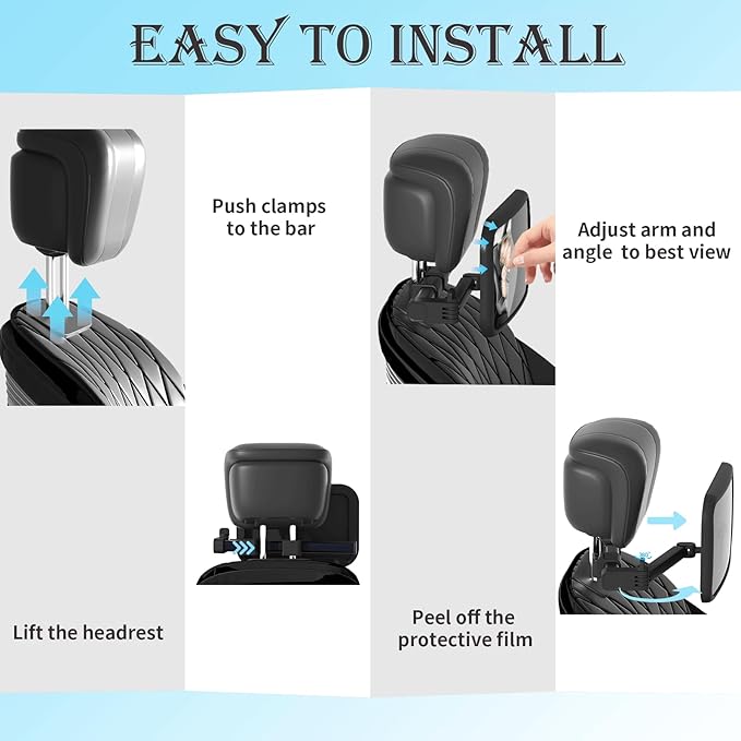 Baby Car Mirror Rear Facing, Safety Adjustable Car Seat Mirror for Baby Extendable Camera Monitor with Hook Clip Design Clear View ShatterProof + 2 Baby on Board Stickers,2 Seat Headrest Hook
