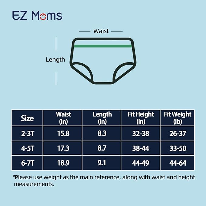 EZ Moms 6 Packs Toddler Potty Training Underwear Absorbent Training Pants Toilet Training Pants 2T-7T