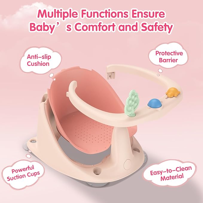 Baby Bath Seat for Babies 6 Months & Up, Non-Slip Bath Seats for Babies Sitting up,Bath tub Seat with Suction Cups,Safe & Comfortable Bath Chair Baby, Pink