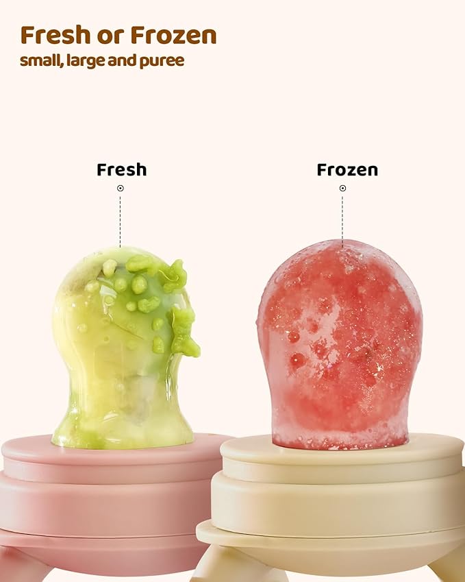 2 Packs Baby Fruit Feeder & Freezer Nibble Tray Combo, Push Pop Baby Food Feeder to Safely Introduce New Foods, Fresh & Frozen Food Silicone Feeder, 100% Food Grade, BPA Free (Caramel & Pink)