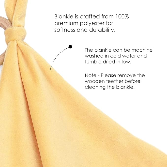 MON AMI Pina Pineapple Wood Teether Security Blanket | 11-Inch Soft Velour Baby Blanket with Wooden Teething Ring | Perfect Newborn Essential for Birthdays & Baby Showers