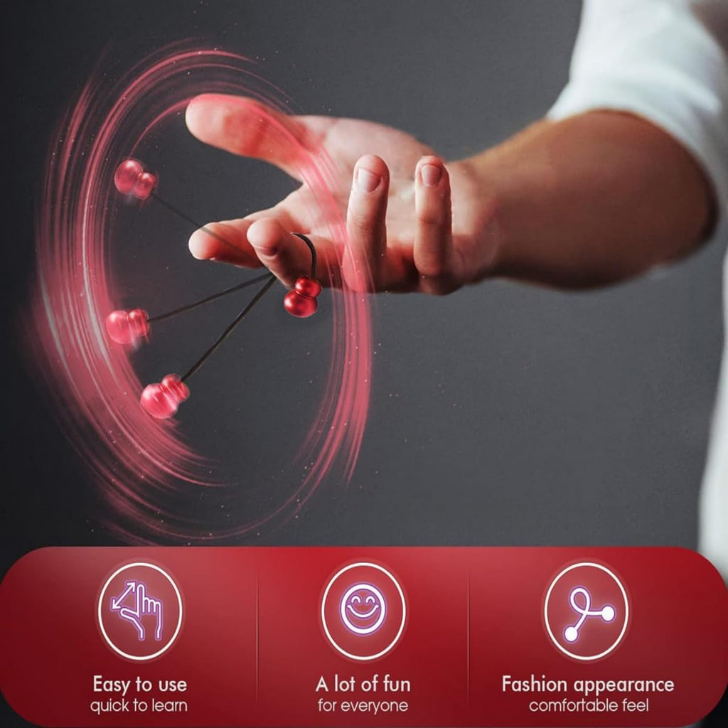 Begleri Fidget Beads, Aluminum Alloy- Practicing EDC Knuckle Finger Skill, Stress Relief Toy for Adult Relieve Anxiety Worry/with Replaceable Rope (Red)