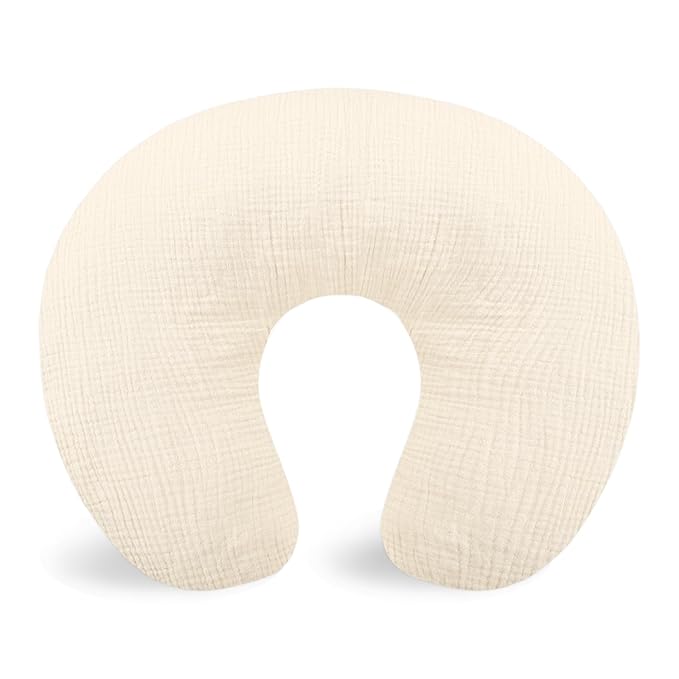 Hooyax Muslin Nursing Pillow Covers Only, Soft and Breathable Nursing Covers for Breastfeeding Pillows, Adorable Infant Feeding Pillow slipcover for Baby Boy and Girls (Wheat)