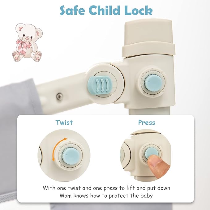 BABY JOY Bed Rail for Toddlers, 57’’ Extra Long, Height Adjustable & Folding Baby Bed Rail Guard w/Breathable Mesh & Double Safety Child Lock for Kids Twin Double Full Size Queen King Mattress (Gray)