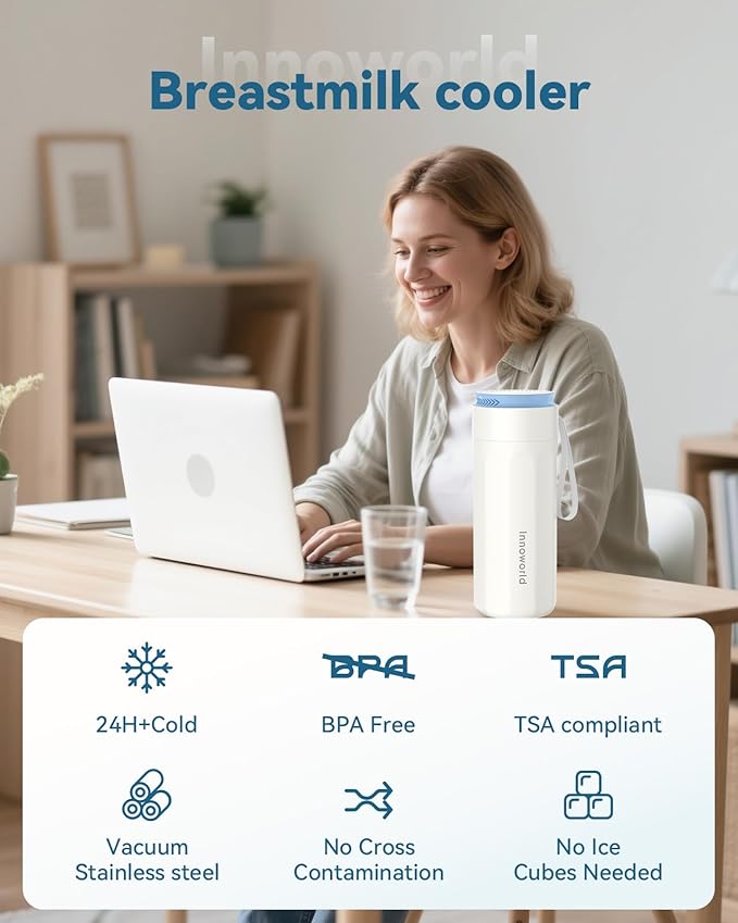 Portable Breastmilk Cooler for Outdoor, Breast Milk Cooler with 11oz Baby Bottle for Breastmilk Storage, 360° Stainless Steel Cooling Tube for 24 Hours Continuous Cooling, with Portable Carrier Bag