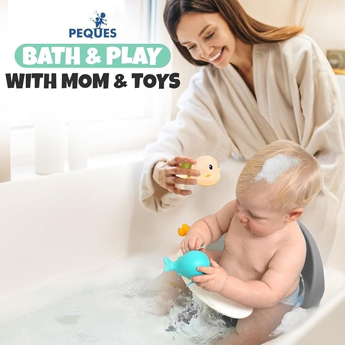 Baby Bath Seat for Babies 6 Months & Up Sitting Up | Non-Slip Bath Seat with Safety Suction Cups & Temperature Alert, Baby Bath Seat for Tub, Shower & Bathtub (Grey)