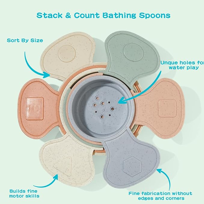 Baby Bath Toys for Kids Ages 1-3, 14 PCS Mold Free Bath Toys for Toddler with Stacking Cups & Bath Spoons, Bathtub Water Toys for Babies 6-12 Months Early Learning Educational Gifts