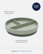 Lalo Suction Plates - 2 Pack, 100% Silicone Non-Toxic BPA-Free Baby Plates with Suction Base To Prevent Accidental Tip-Overs - Suction Plates for Toddlers With Three Divided Sections - Sage