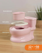 Realistic Potty Training Toilet - Flushing Sounds, Wipes Storage, Disposable Liners, Easy to Clean for Toddler Boys and Girls, Pink
