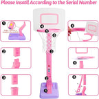 Toddler Pink Basketball Hoop Indoor Outdoor Age 1-3, Adjustable Kids Basketball Hoop with 3 Balls Backyard Outside Girls Basketball Goal Sport Toys for 1 2 3 4 Year Old Baby Girl Birthday Gifts