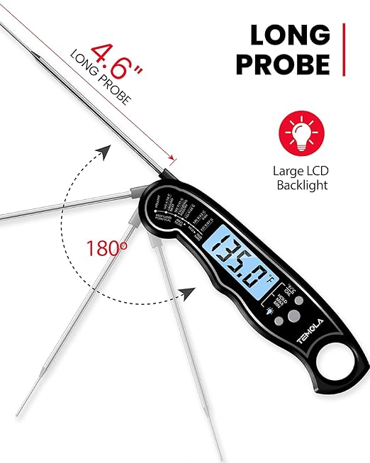 TEMOLA Meat Thermometer, Instant Read Food Thermometer with LCD Backlight Calibration, Waterproof Ultra Fast Digital Cooking Thermometer for Candy Deep Fry Liquids Beef Kitchen Baking Smoker Grill BBQ