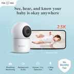 Sense-U AI 2.5K PTZ Baby Camera Monitor with Sensor-Free Sleep Breathing Movement Detection, Smart Security Indoor Video Camera with Background Audio, Cry Detection, No Monthly Fee, for Peace of Mind