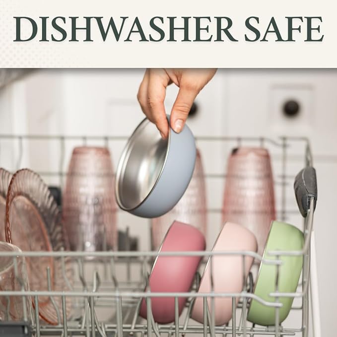 Monkey Proof™ Non-Toxic Stainless Steel Child Bowl 5” with Non-Slip Silicone Shell, (Set of 4 bowls) Unbreakable, Mess Free Feeding for Babies, Toddlers, Kids, BPA free (Misty Blue)