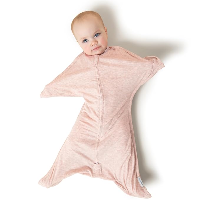 SleepingBaby Zipadee-Zip Transition Swaddle - Cozy Baby Swaddling Blanket with Zipper Convenience - Roomy Wearable Blanket for Easy Diaper Changes - 12-24 Month - Ballet Pink Heather