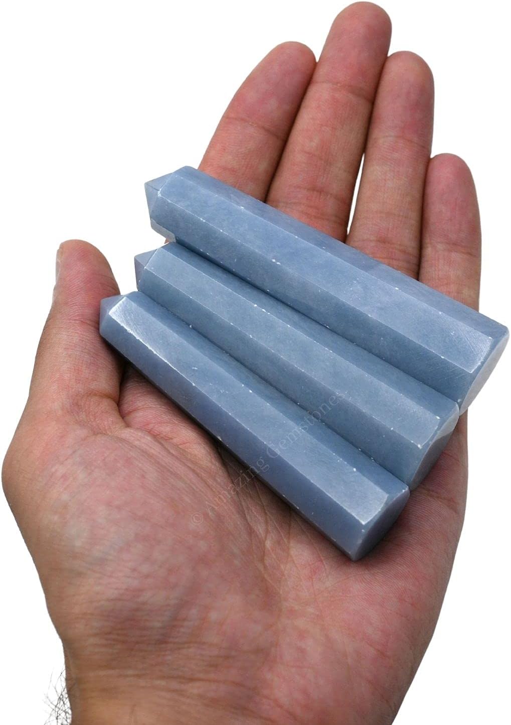 Amazing Gemstone Angelite Crystal Towers ~ Natural Healing Crystal Point Obelisk for Reiki Healing and Crystal Grid (3- Inch)